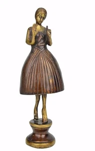 Brass/Bronze Lady Figure on base holding up 6 fingers - Picture 1 of 6