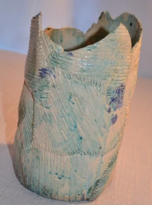 1997 Handmade Flower Vase Layering Pottery Technique 9" - Picture 1 of 22
