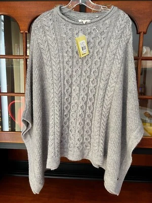 NWT NEW BARBOUR CABLE KNIT GREY CLOVER SWEATER CAPE ONE SIZE FITS ALL - Image 1 of 4