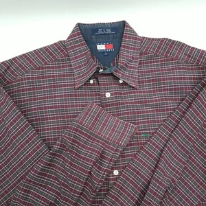 TOMMY HILFIGER Men Long Sleeve Shirt Size L/G Vintage Burgundy Green - Picture 1 of 10