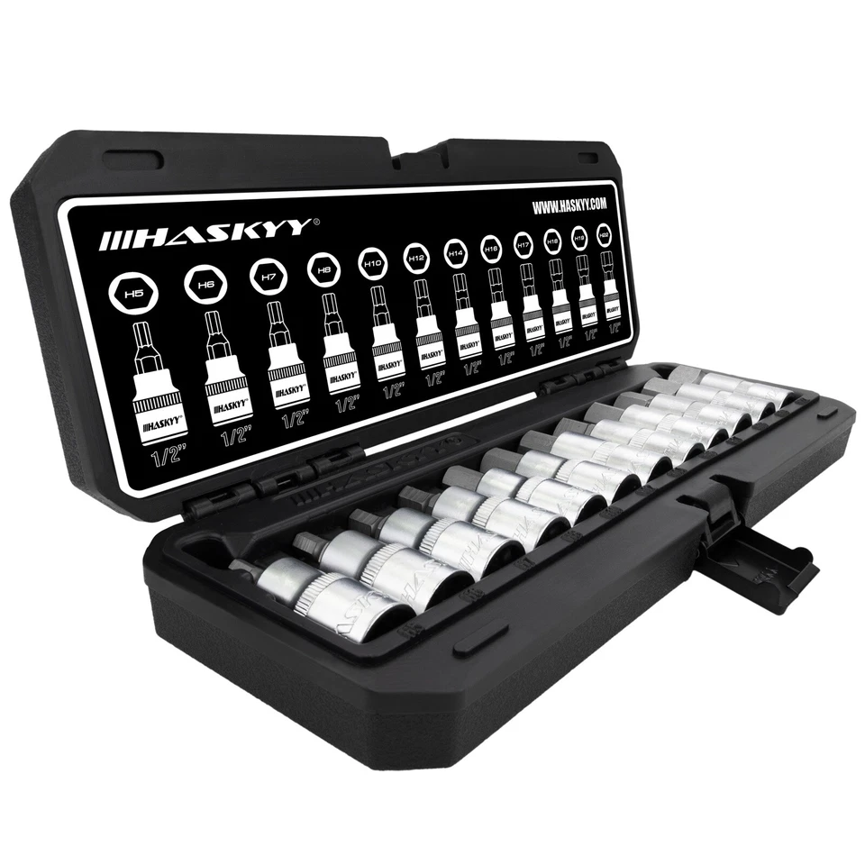 HASKYY 1/2 Zoll Innensechskant Inbus Schlüssel Nuss Set 5-22 mm Stecknüsse 12tlg - Bild 1 von 4