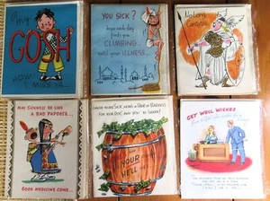 Lot 6 Vintage 50s Unused Retro GET WELL Greeting Cards w/ envelopes Funny Comics - Imagen 1 de 7