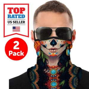 2 Pack Festival Bandana Face Cover w/Ear Loop Mask Neck Gaiter Reusable Washable - Picture 1 of 10