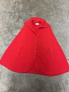 Vtg Sandi Layne Knitwear Poncho Women’s OS Bright Red Cape Button Up Pockets - Picture 1 of 7