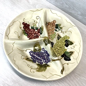 Tabletops Gallery Cabaret Fruit Grapes Hand Painted 13" Divided Serving Bowl - Picture 1 of 10