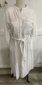 Zara Basics Cotton White Button Up Long A-line Dress EUC Size 8 Pockets Belt - Picture 1 of 14