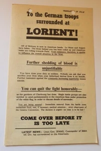 Aux troupes Allemandes encerclées a Lorient -  Rare Tract  Allié 1944 - Picture 1 of 2