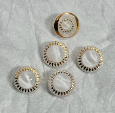 👀 Lote de botones decorativos vintage de vidrio perlado blanco antiguo con brillo dorado Foto 1 de 4