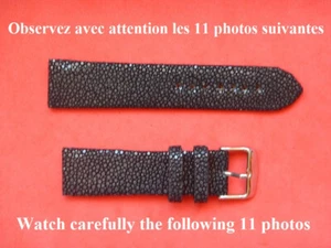 20 mm INIMITABLE BRACELET GALUCHAT VÉRITABLE POLI NOIR GRAIN HORS DU COMMUN LUXE - Imagen 1 de 16
