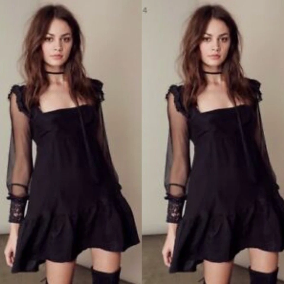 For Love & Lemons Kate Black Silk Blend Long Sleeve Mini Dress, size M - Image 1 of 4