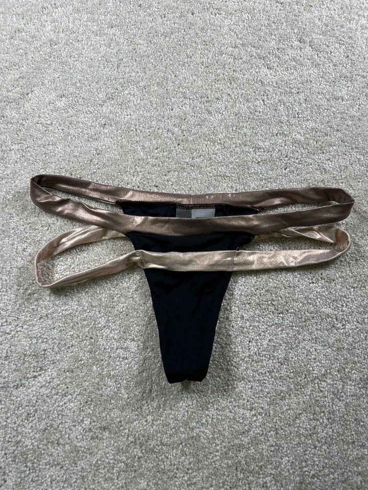 Beach Bunny Bikini Bottom Womens Small Metallic Bronze Double Strap Swimwear - Image 1 of 4