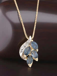 COLLANA ESTATE ORO GIALLO MASSICCIO 14K ZAFFIRO BLU CIONDOLO 17" #8000 - Foto 1 di 5