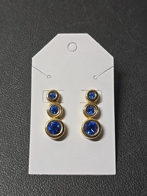 正品施华洛世奇金色天使吊坠耳环蓝色蓝宝石... — 第 1/4 张图片