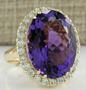 8.75Carats Oval Natural Amethyst Diamond 14K Gold Finish Silver Wedding Ring - Picture 1 of 3