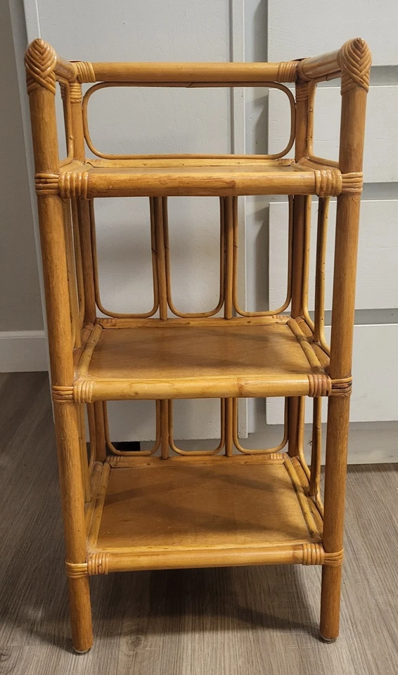 Vintage Bamboo & Wood 3 Shelf small bookcase knickknack shelf 13 x 27 x 11 Boho - Image 1 of 4