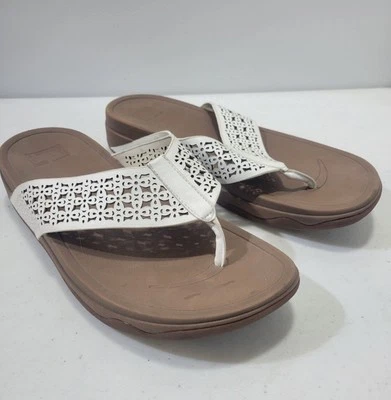 Sandalias FitFlop Lattice Surfa blancas de cuero con corte láser talla 11 Foto 1 de 4