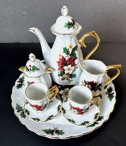 Formalidades Baum Bros Navidad Poinsettia 10 piezas mini juego de té vacaciones borde dorado - Imagen 1 de 11