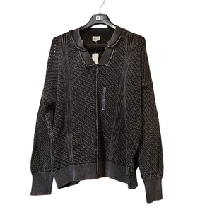 BKE Washed Chevron Sweater Black Gray Loose Fit Oversized Size Small NEW - Picture 1 of 21