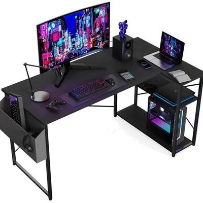 L-förmiger Computertisch 120x70 cm Metall Schwarz, geräteeignen, viel Stauraum - Bild 1 von 4