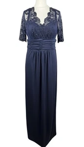 Jacques Vert Navy Beaded Lace Maxi Dress Gown Women's UK 12 Embroidered Party - Picture 1 of 11