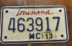 Louisiana Motorcycle License Plate # 463917 With Sticker Jul 2013 - Picture 1 of 2