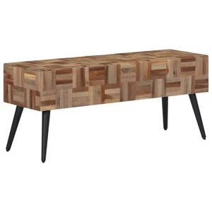 Bench Solid Reclaimed Teak Black & Grey 110x35x45cm Iron Frame Hall Rustic Seat - Picture 1 of 5