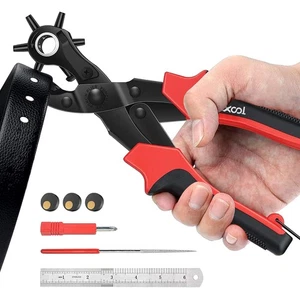 Revolving Punch Plier Kit, XOOL Leather Hole Set for Belts, Black&red - Bild 1 von 8