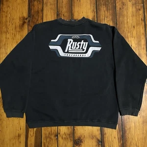 Vintage Rusty Surf Logo Pullover Sweatshirt Black Faded Skate 90s Y2K - Picture 1 of 9