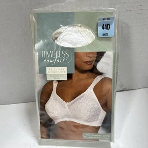 Timeless Comfort (Sears) Lace 44D Bra NWT Wireless White Comfort Breathable - Picture 1 of 10