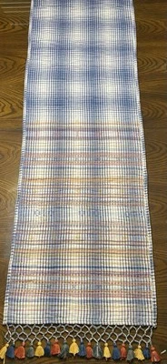 Pottery Barn Quilted CYPRESS Tassel Plaid Table RUNNER 18”x 90” EUC - Image 1 of 4