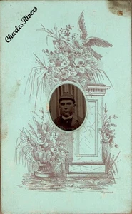 TINTYPE CDV MAN IN DEERSTAKLER HAT, FLORAL BIRD MOUNT VICTORIAN FASHION #D4095 - Picture 1 of 2