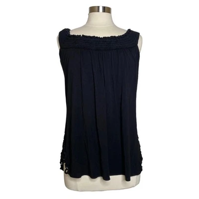 Top sin mangas vintage Sky Y2K negro cuello calado laterales de encaje para mujer talla mediana Foto 1 de 4