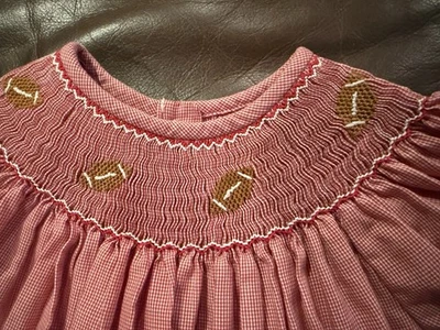 Boutique Sz 3 Amanda Remembered FOOTBALL Smocking Red Gingham Bishop Dress - Image 1 of 4