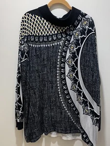 Bob Mackie Gr. 3x Allover Abstrakt Print Schwarz Grau Gelb Pullover Cardigan - Bild 1 von 13