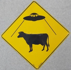 COW ABDUCTION ZONE--Crosswalks Metal 12 X 12 Aliens UFO Roswell E.T. Street Sign - Picture 1 of 1