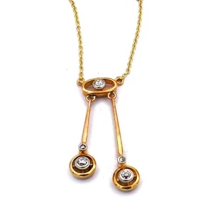 Jugendstil Diamant Collier als Lavalière in 585 Gelbgold um 1910 - Bild 1 von 7