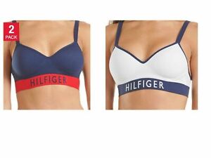 Tommy Hilfiger Ladies' Seamless Bra 2-pack (White/Navy, Small - A/B - 32"-34")