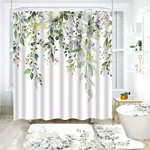 4Pcs Sage Green Eucalyptus Shower Curtain Set, Bathroom Sets with Shower Curtain - Picture 1 of 8