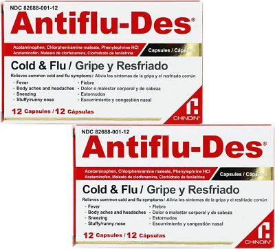 Cold and Flu Symptoms Relief, Fever Reducer, 2 Pack of 12 Caps Each, 2 Boxes - Image 1 of 4