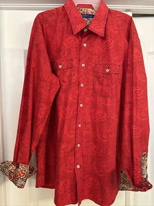 Georg Roth LA Mens Red Allover Rose Paisley Flip Cuffs Button Up Shirt Sz XXL - Picture 1 of 9