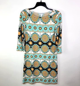 LONDON TIMES Shift Midi Dress Sz 14 Mixed Print All-Season 3/4 Length Sleeves - Picture 1 of 5