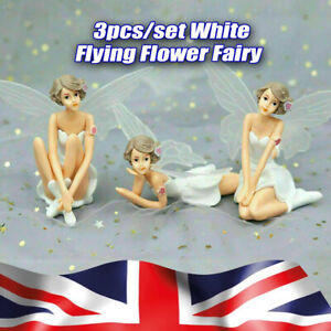 3pcs/set White Flying Flower Pixie Fairy DIY Mini Figurine Garden Ornament Decor