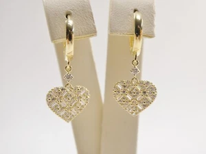 10K REAL SOLID YELLOW GOLD HEART BAGUETTE SETTING  ON PLAIN HUGGIE HOOP EARRINGS - Picture 1 of 11
