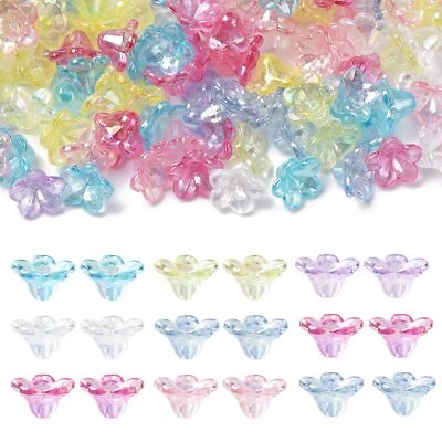 200x Transparent Acrylic Orchid Flower Spacer Bead Caps for DIY Jewelry Making - Image 1 of 4