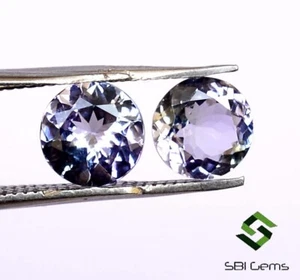 Par de gemas sueltas brillantes de 6,50 mm corte redondo de tanzanita natural certificado por 1,95 CTS - Imagen 1 de 5