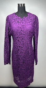 Elie Tahari Womens Size 6 Purple Lace Midi Fitted Cocktail Formal Dress - Picture 1 of 16