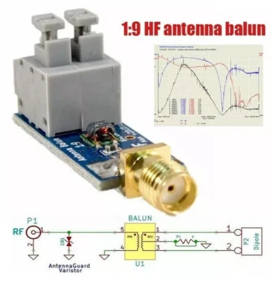 Balun 1:9 Long Wire HF Antenna RTL-SDR Amplifier Ham Radio Dipole SMA Module 9:1 - Image 1 of 4