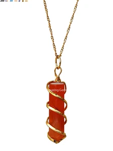 Carnelian Necklace for Women, Real Carnelian Crystal Gold Wrapped Point (Combo P - Picture 1 of 9