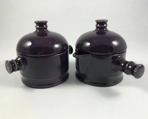 Vintage CERAMANO W. GERMANY LILA PFLAUME SAHNEKÄNNCHEN & DECKELZUCKER Set - MCM KERAMIK - Bild 1 von 11