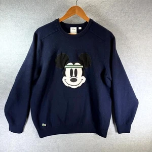 Lacoste Disney Sweater Unisex 2XL Navy Blue Wool Crew Neck Pullover Double Sided - Picture 1 of 13